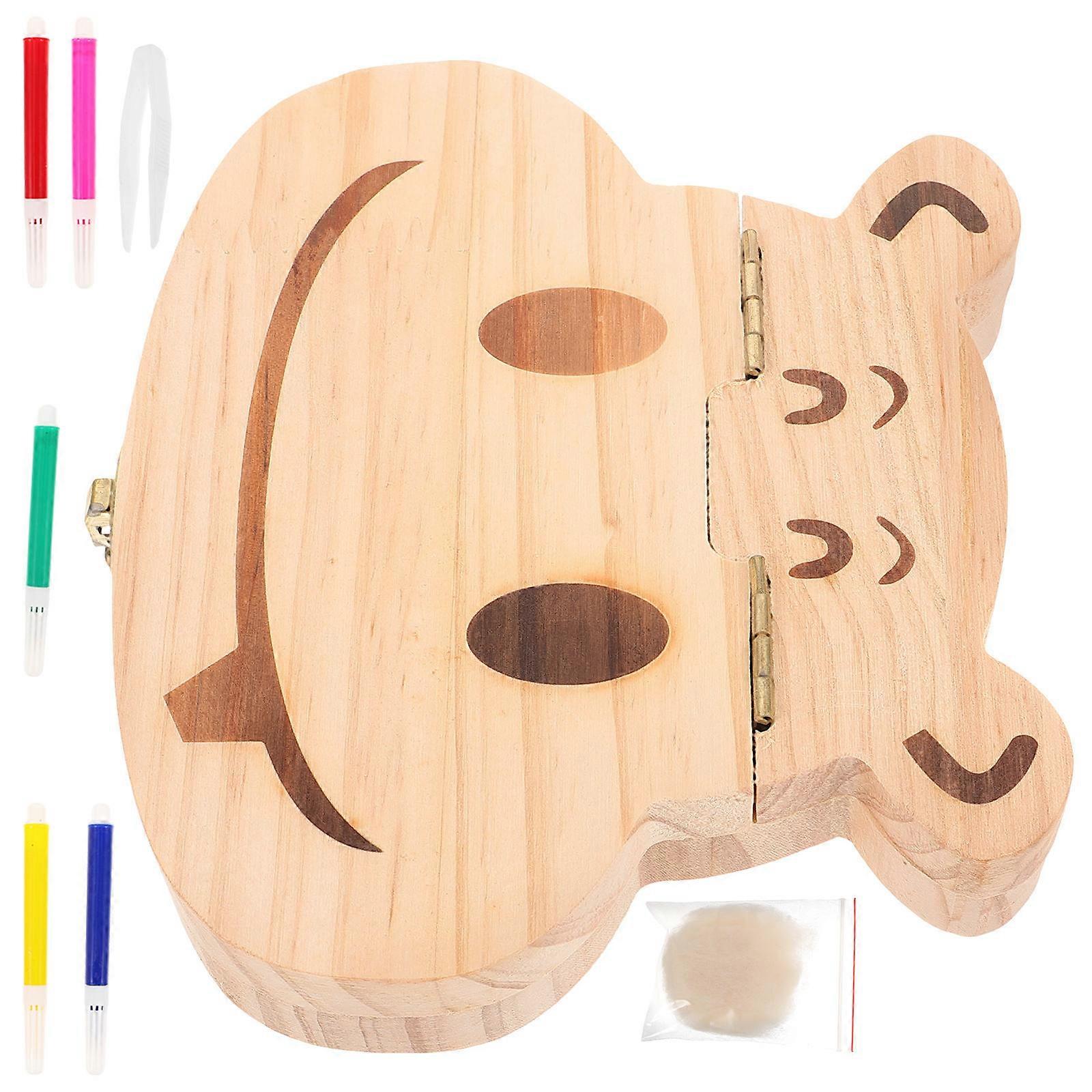 Kids Teeth Keepsake Box Wooden Tooth Storage Container 5Pcs Fun Design