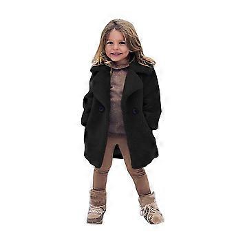 Jaqueta infantil feminina com gola lapela, forro térmico, fechamento frontal com botões e bolsos (tamanho 5 anos, 130 cm, preta).