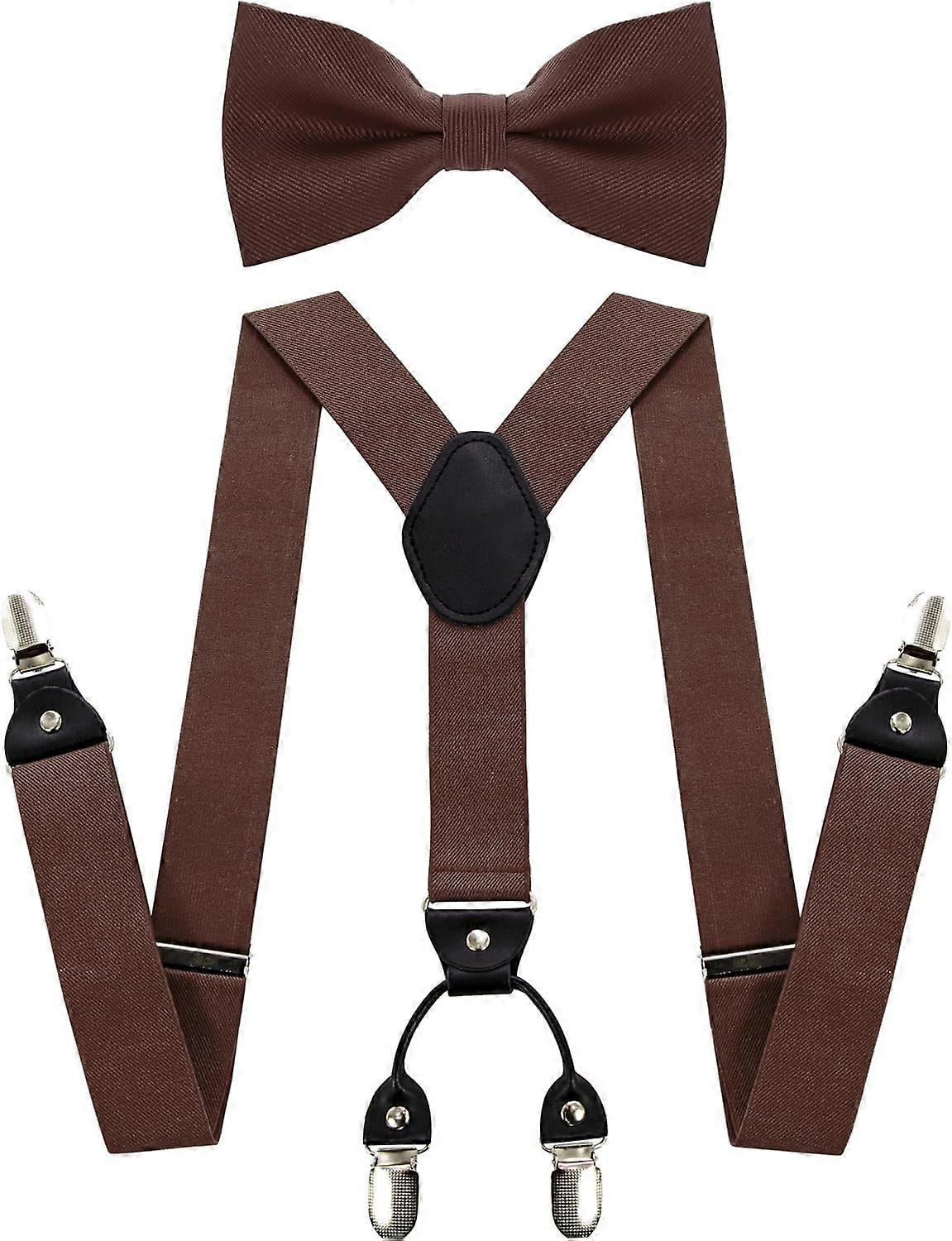 Solid Color Suspender and Silk Bow Tie Sets for Men