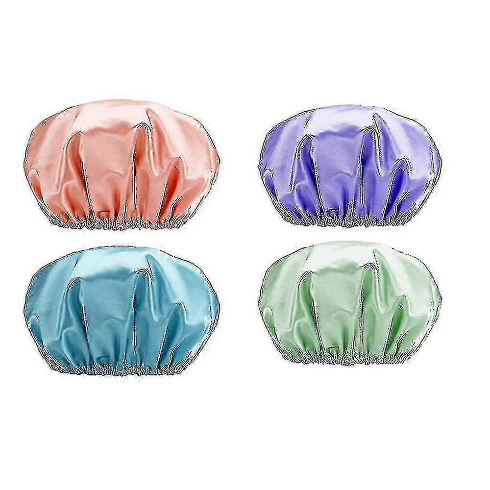 Shower caps, 4-piece set, double-layer waterproof design
