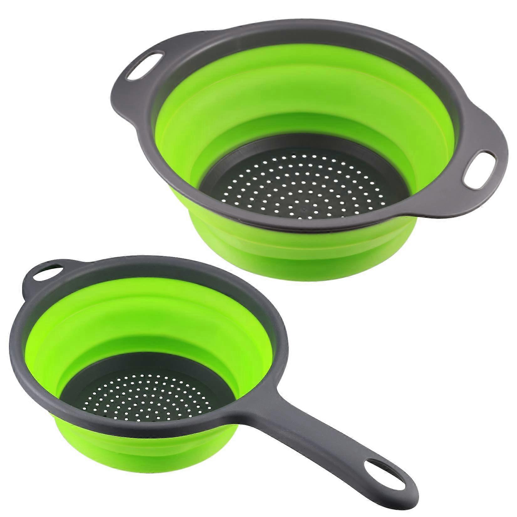 Collapsible Silicone Colander Set 2pcs Kitchen Strainer with Handles