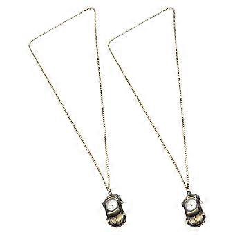 Dark Brown Car Shape Pocket Watch for Decoration 2Pcs with Chain