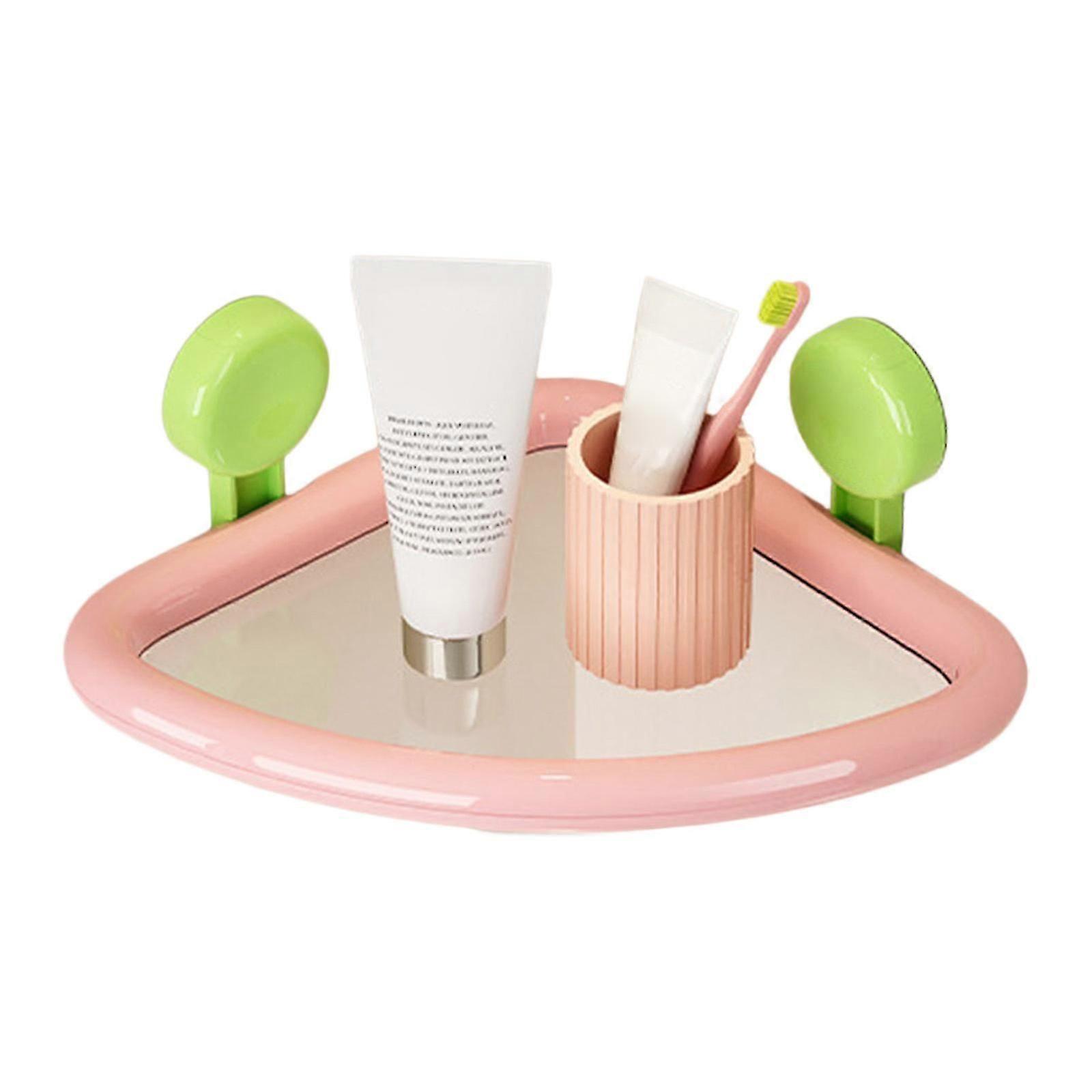 Space Efficient Corner Shelf compatible with Bathroom Kitchen ABS Plastic Suction Cup Storage Rack Drain Designs