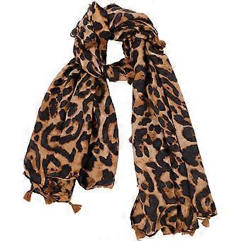 Mulheres Cachecol de longo estilo Duplo Algodão Xale Presente Leopard Scarf Café