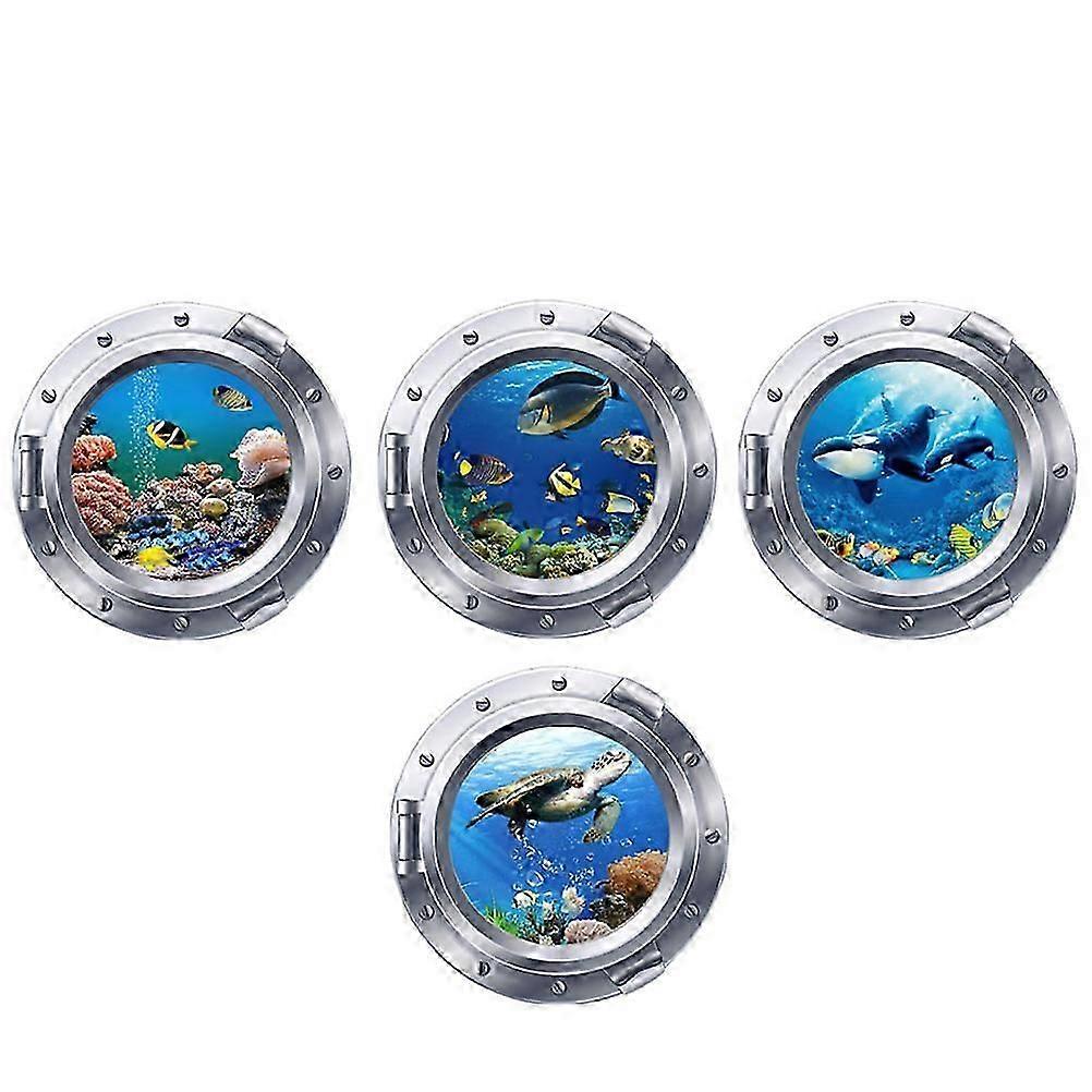 Ocean Creatures 3D Wall Decals, PVC Stickers, 4Pcs for Home Decor