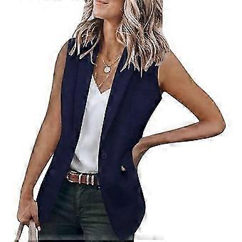 Temperament Waistcoat Chic Single Button Women Jacket S navy blue