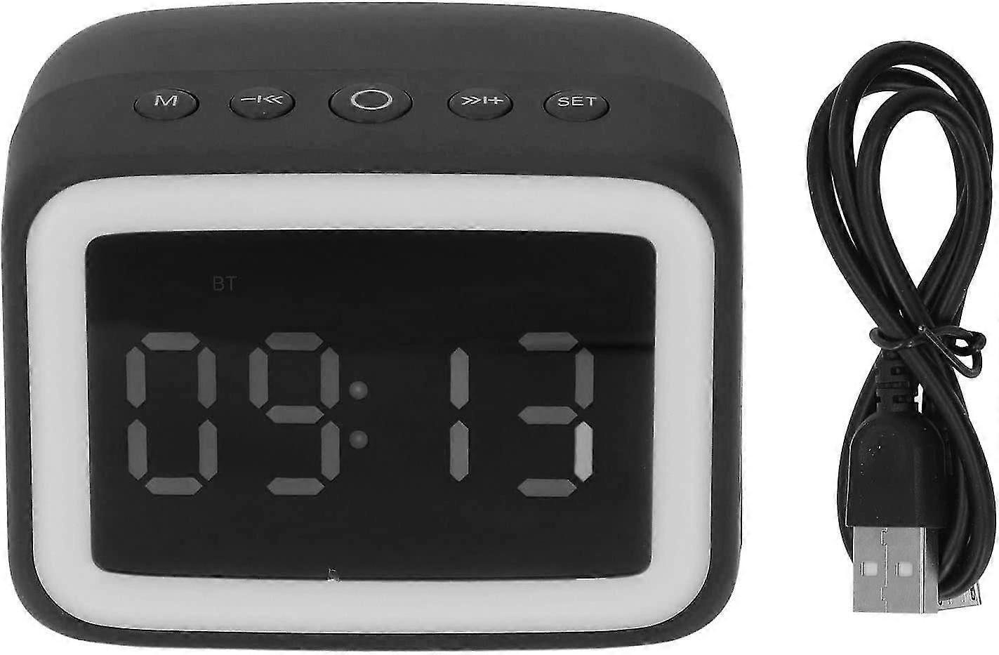 Digital Alarm Clock Bluetooth Speaker Mini Mirror Clock (black) (1pcs)