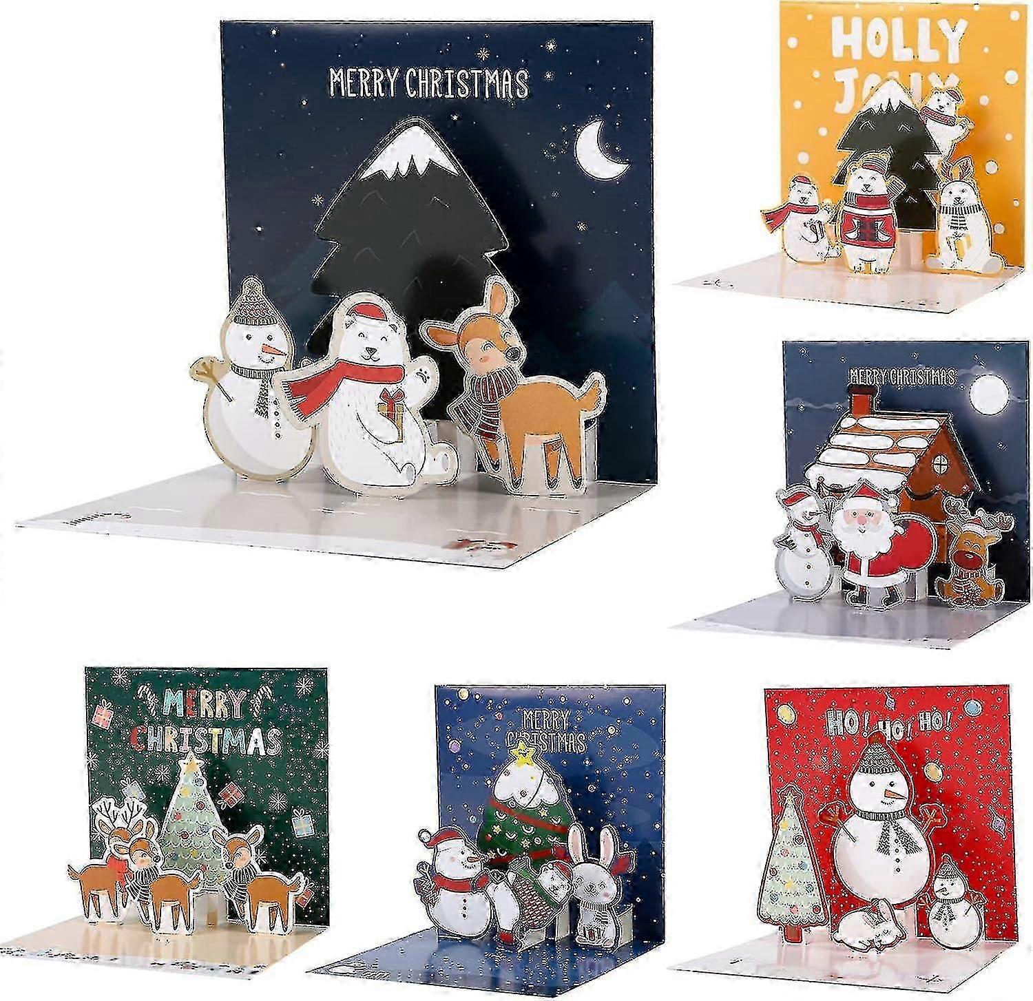 6 Stück 3D-Weihnachtskarten - Handgefertigte Weihnachtskarten
