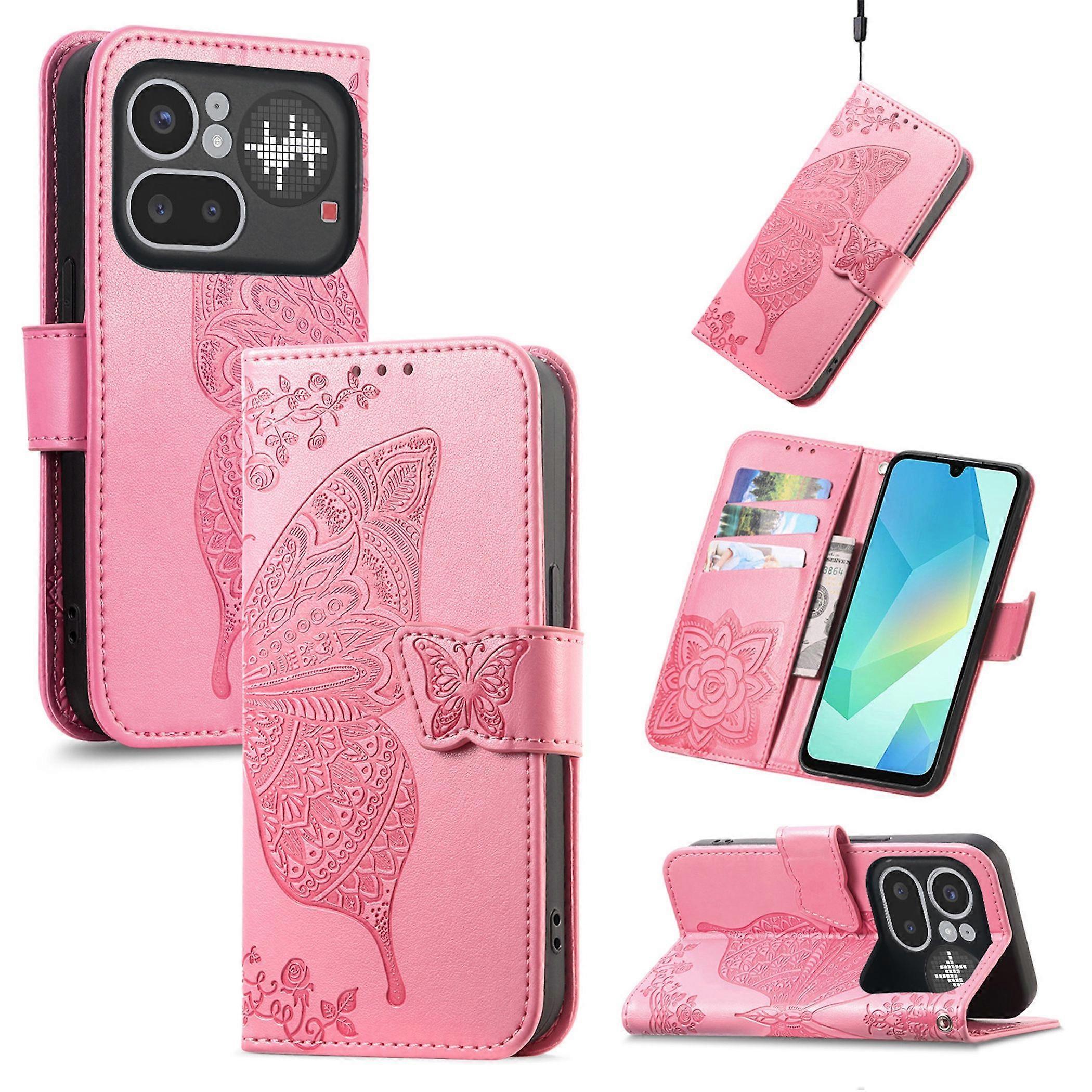 Flip phone case for Nothing Phone 4a Pro, card slot design, pink