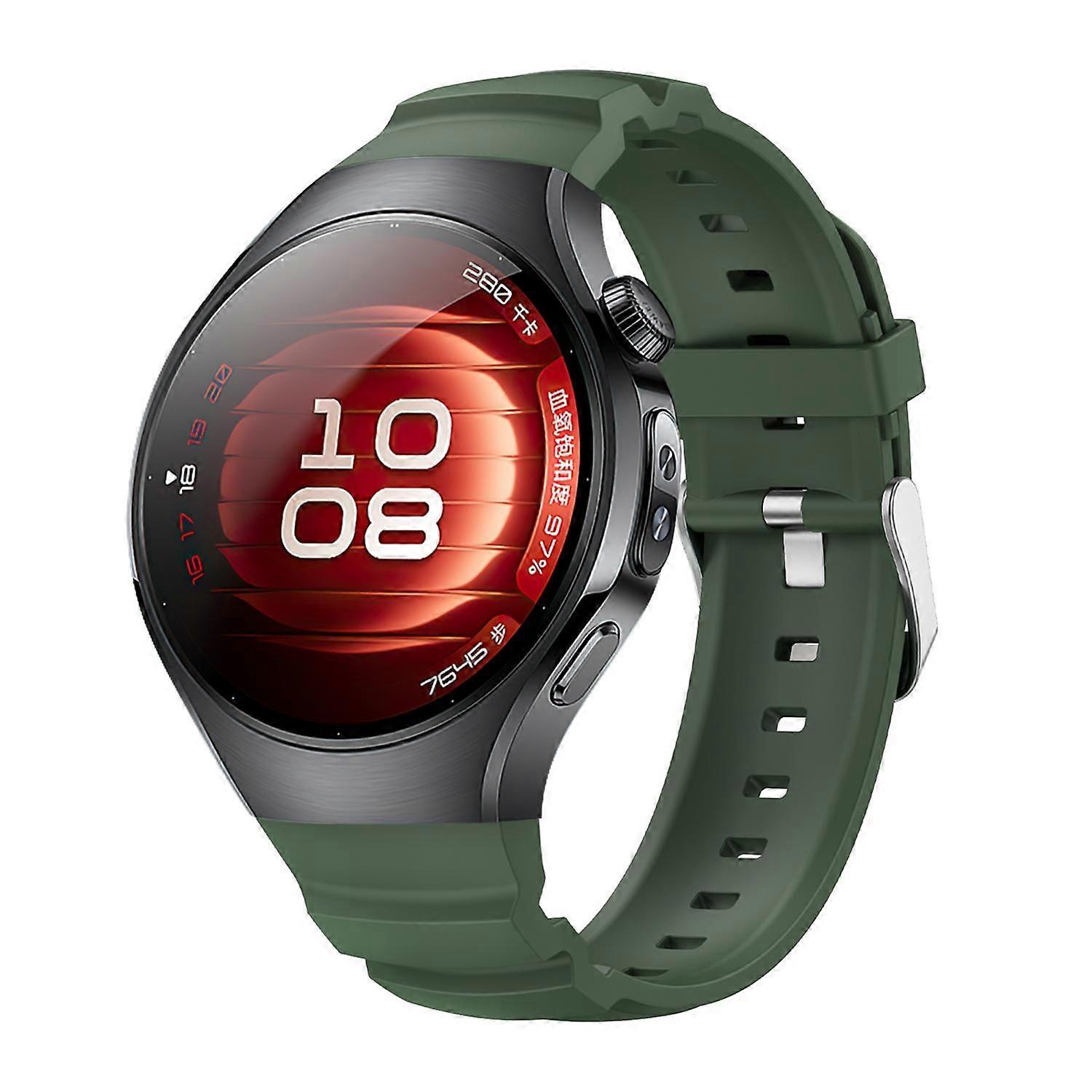 For Huawei Watch 5 42mm Silicone Classic Metal Clasp Replacement Smart Watch Band Dark Green