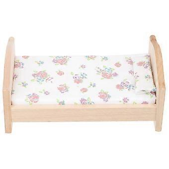 Miniatura de cama de madeira para decoração, brinquedo criativo.
