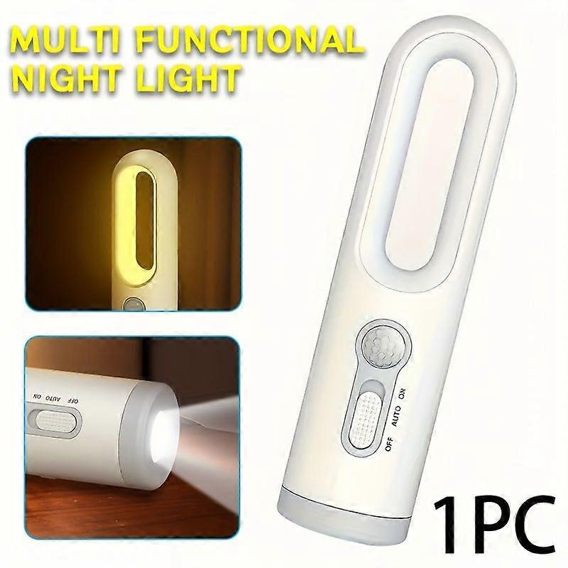 1 Pack Multifunctional Plastic Night Light with Motion Sensor, USB Rechargeable LED Flashlight, Portable Floodlight for Reading, Work, Emergency