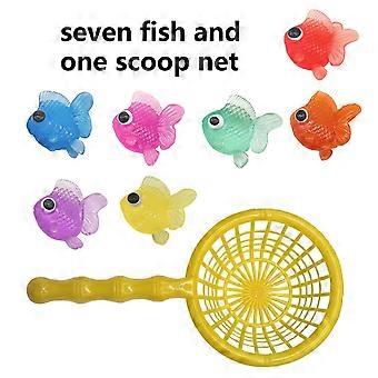 Colorful Big-Eyed Goldfish Water Toy Set with Scoop Net, Cartoon Plastic Fish for Beach Game, Holiday Gift for Kids