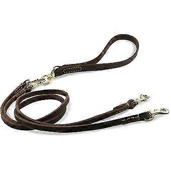 Double Dog Walking Leather Leash with Detachable Handle