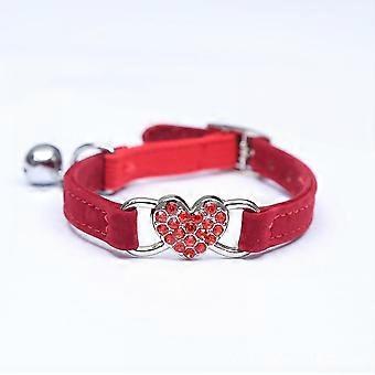 Collare Per Gatti Heart Bling Con Cintura Di Sicurezza E Campanello Regolabile 8-10 Pollici Per Gattini (Rosso)