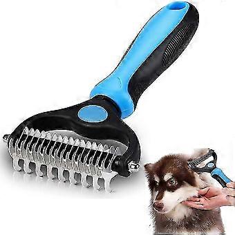 2 In 1 Pet Grooming Dematting Comb, Double Sided Undercoat Rake Deshedding Tool for Dogs Cats Horses Rabbits, Stainless Steel Blades ddbb