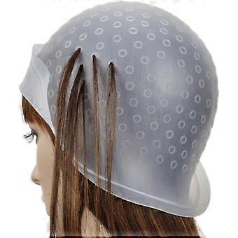 Reusable silicone hair highlight cap with metal hook, suitable for hair salon tools, hair highlight kit (white).
