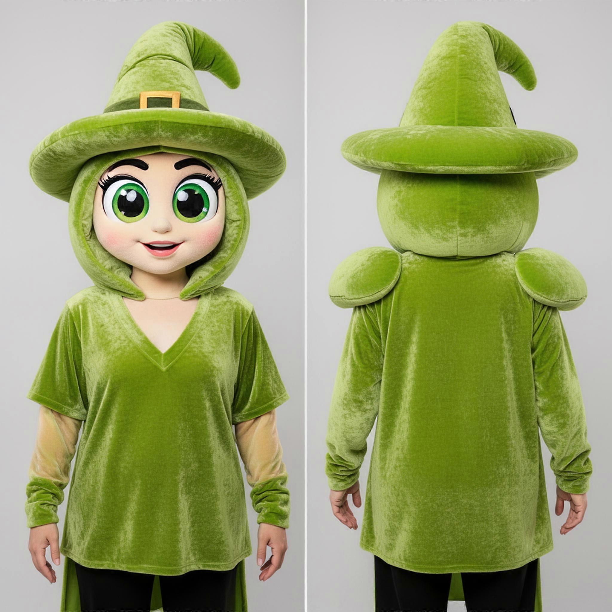 MASTICOT Lime Green Plush Witch Mascot