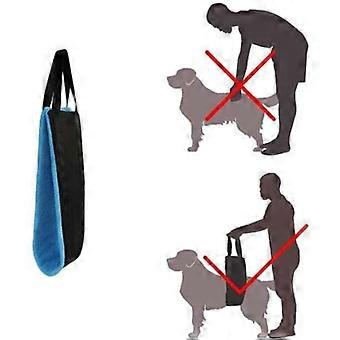 blue Portable dog carrier for hind legs, hip support harness to help lift the rear, for cruciate ligament rehabilitation assisted by a dog.