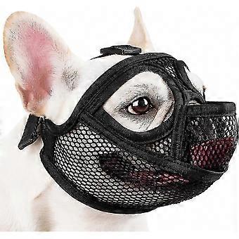 Muilkorf met korte snuit en gaasconstructie, tonguitsparing, geschikt voor honden met een platte snuit, zoals Franse bulldogs, Shih Tzu's en Engelse bulldogs. Voorkomt bijten en kauwen.