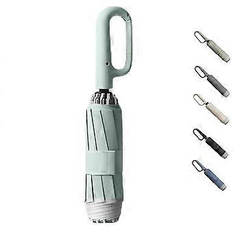 Reverse Folding Umbrella with Reflective Strip, Windproof Compact Travel Umbrella for Rain and Sun, Green