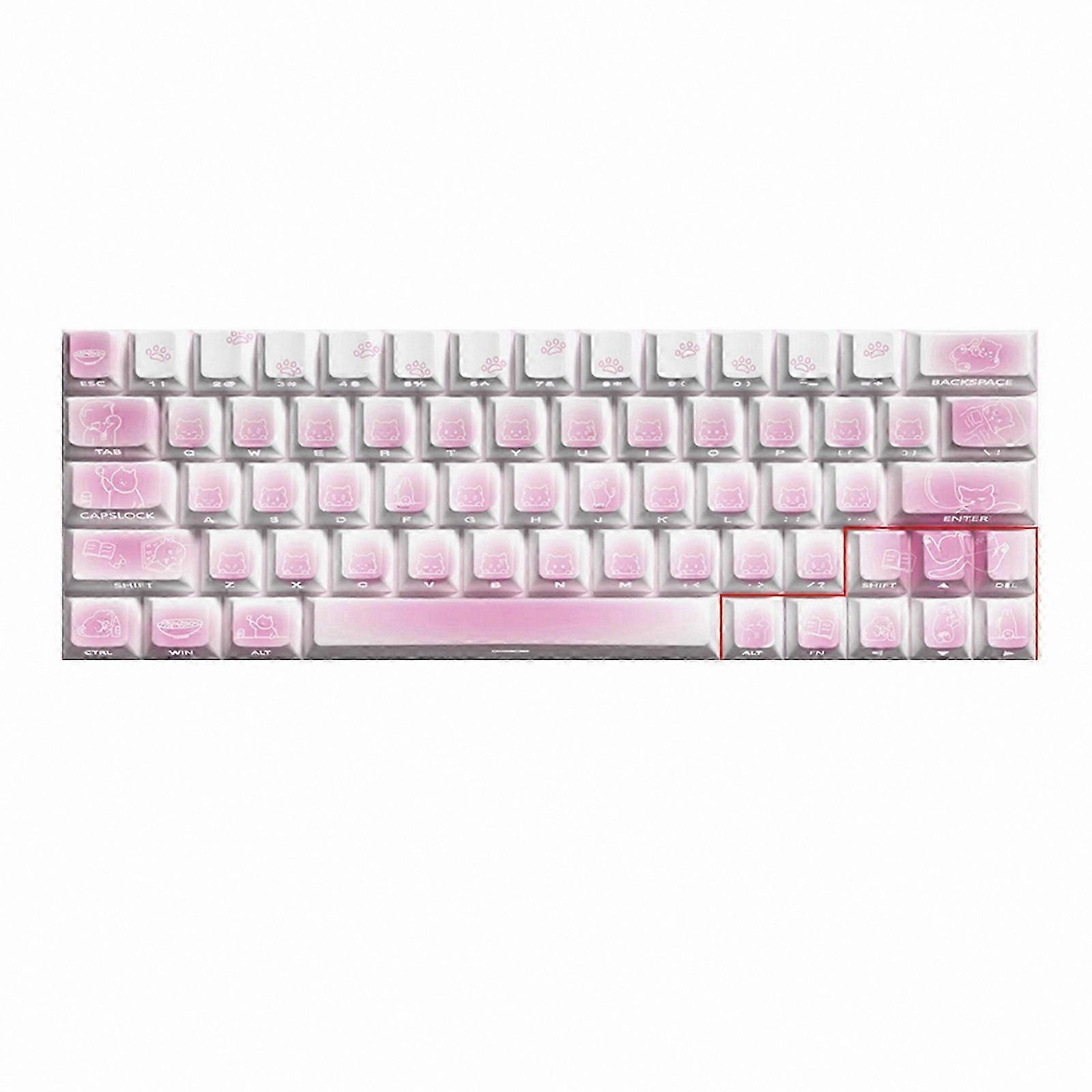 Improved Night Typing Keycaps 74/46-Key Translucent Side-Printed Kitten Theme for Mechanical Keyboards