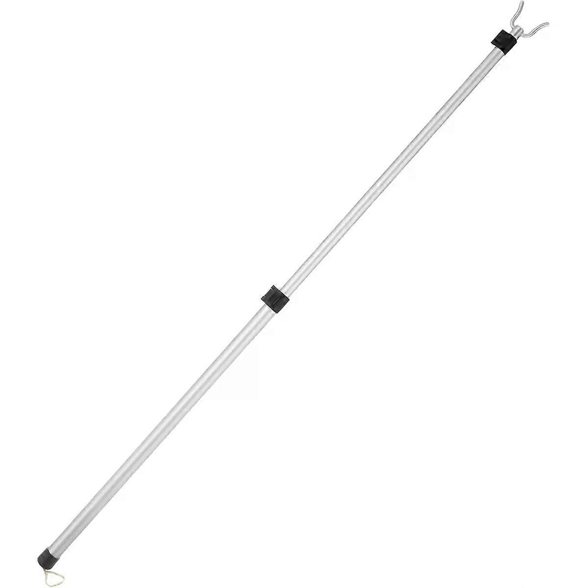 Clothesline Pole, Telescopic Pole with Hook, Silver