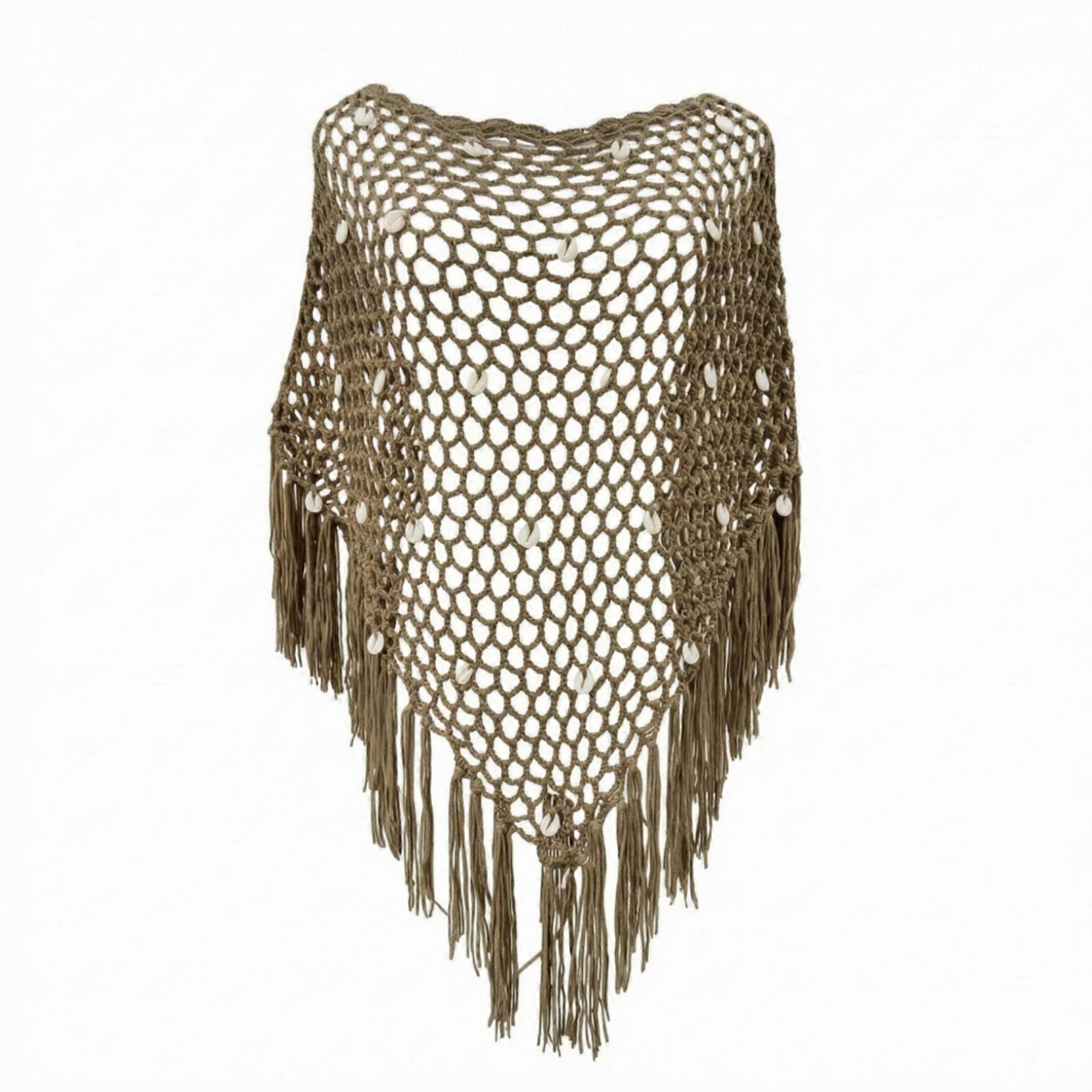 Triangular Shoulder Wrap with Sequins Fringed Openwork Cover-up Sequined