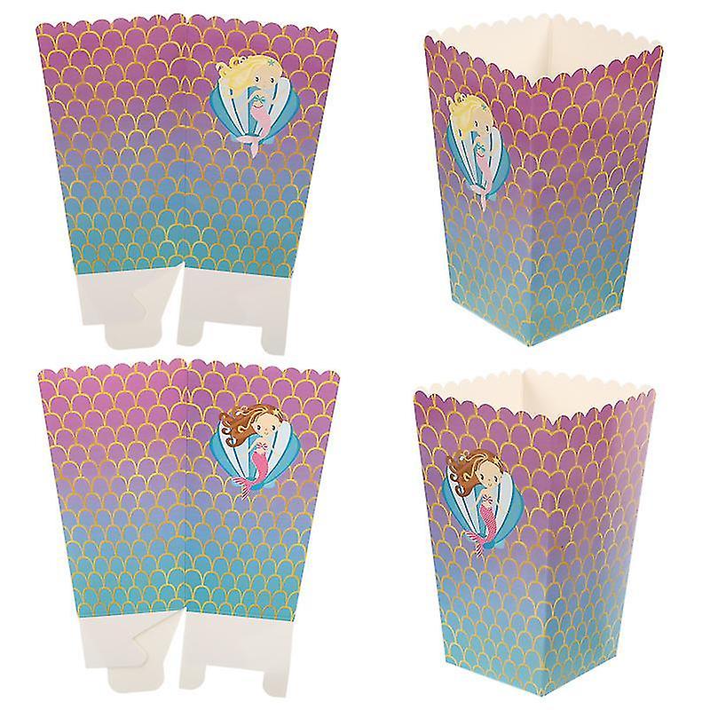 14X9cm Assorted Color Party Supply Kits 24pcs Paper Popcorn Boxes Mermaid Pattern Snack Boxes For Ki