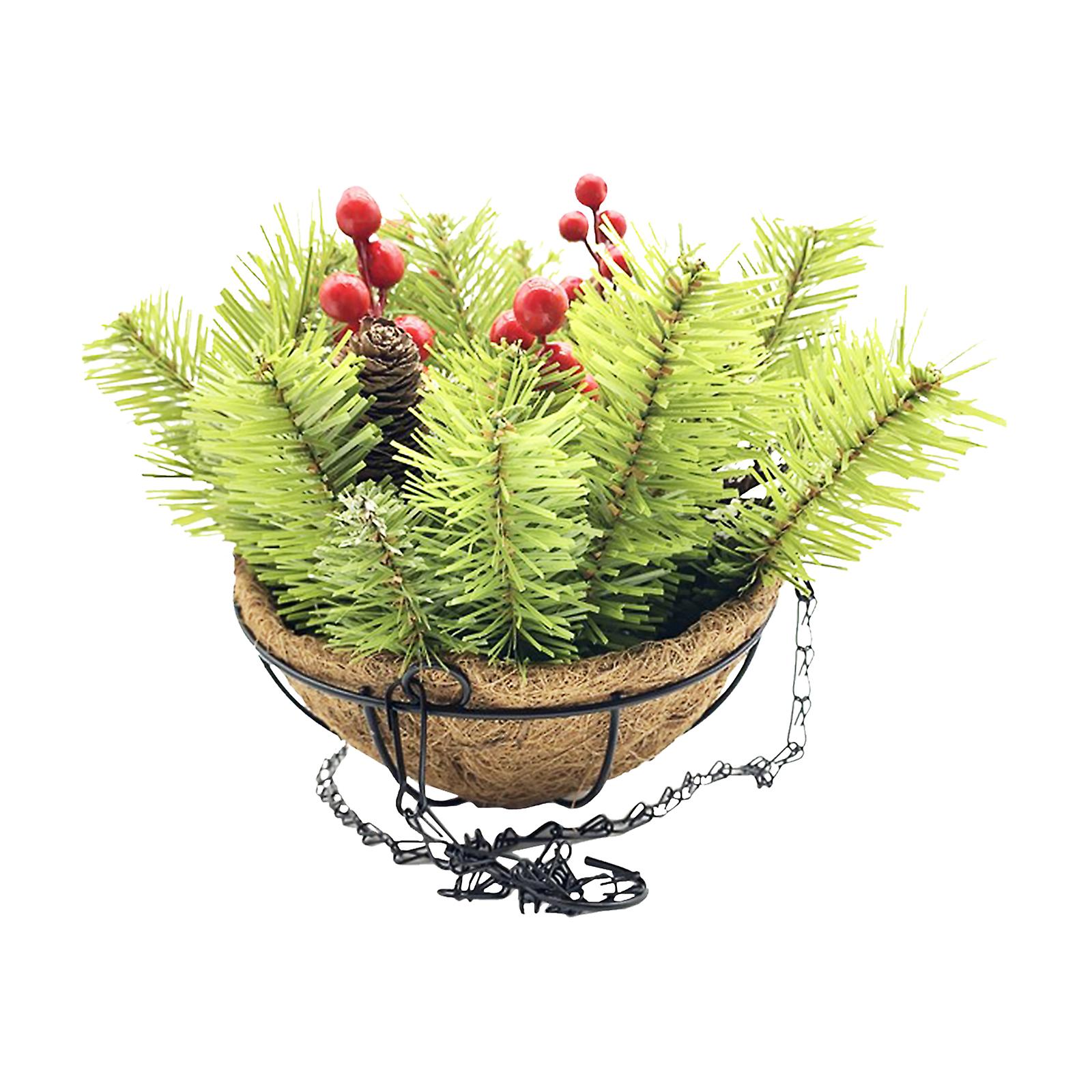 Artificial Christmas Hanging Basket With Pine Cones Berry Clusters
