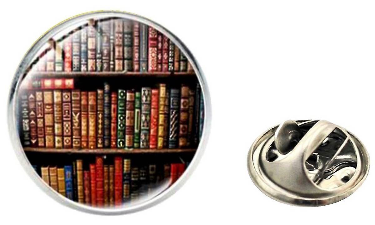 Bassin and Brown Stack of Books Lapel Pin - Brown/Red