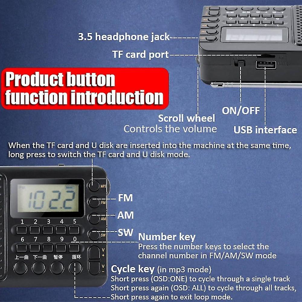 Tuo Full Band Radio Portable Fm/am/sw Receiver Rechargeable Radio Usb Music Player With Lcd Display