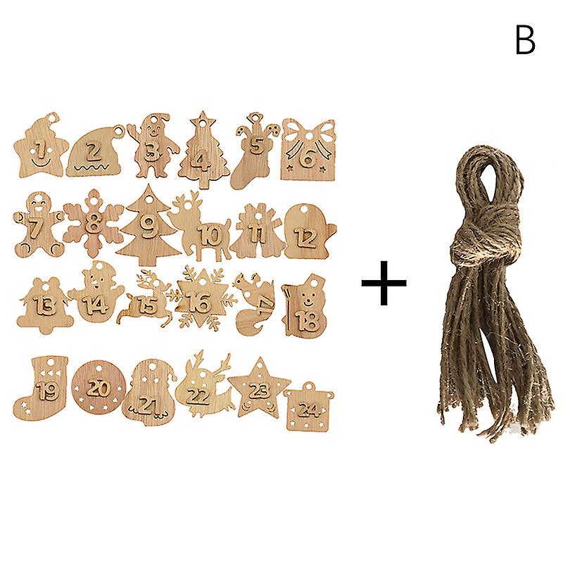 1-24 numere Countdown Crăciun Advent Calendar Pandantiv din lemn Crăciun pungi cadou Etichetă număr Calendar agățat Decor de Crăciun