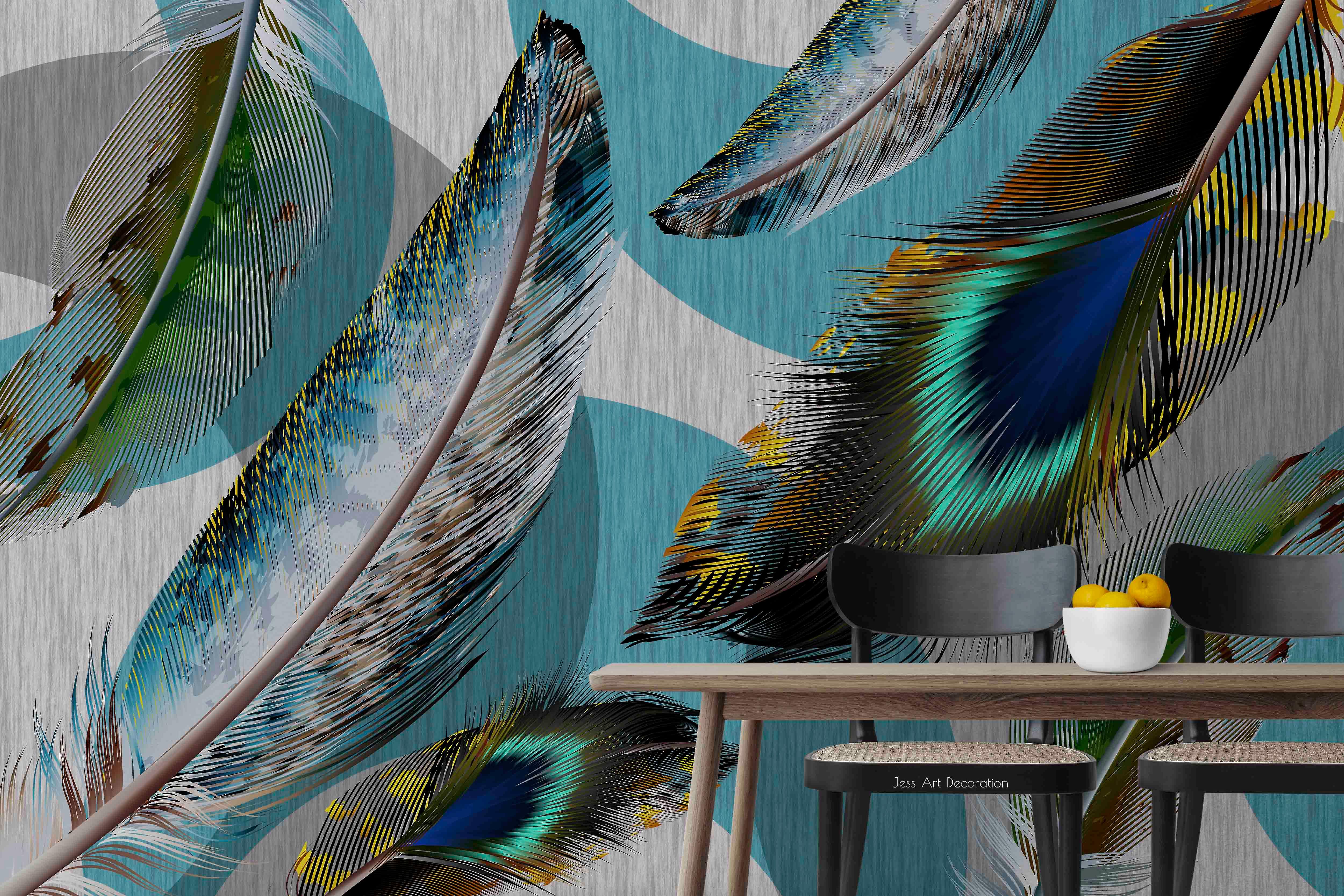 3D Colorful Feather Pattern Wall Mural Wallpaper Gd 2928