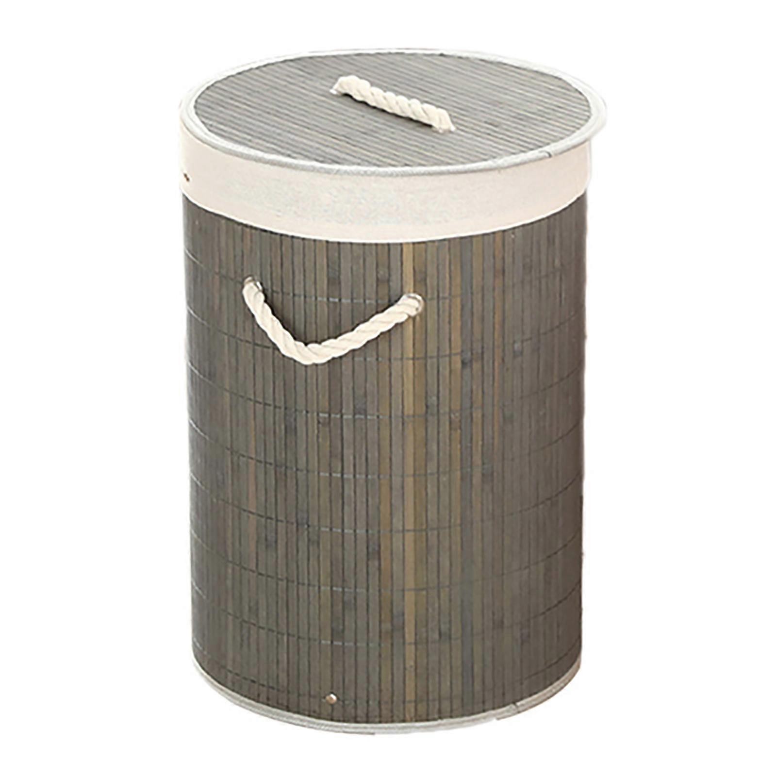Grey Round Foldable Bamboo Laundry Basket – Spacious Home Storage Solution