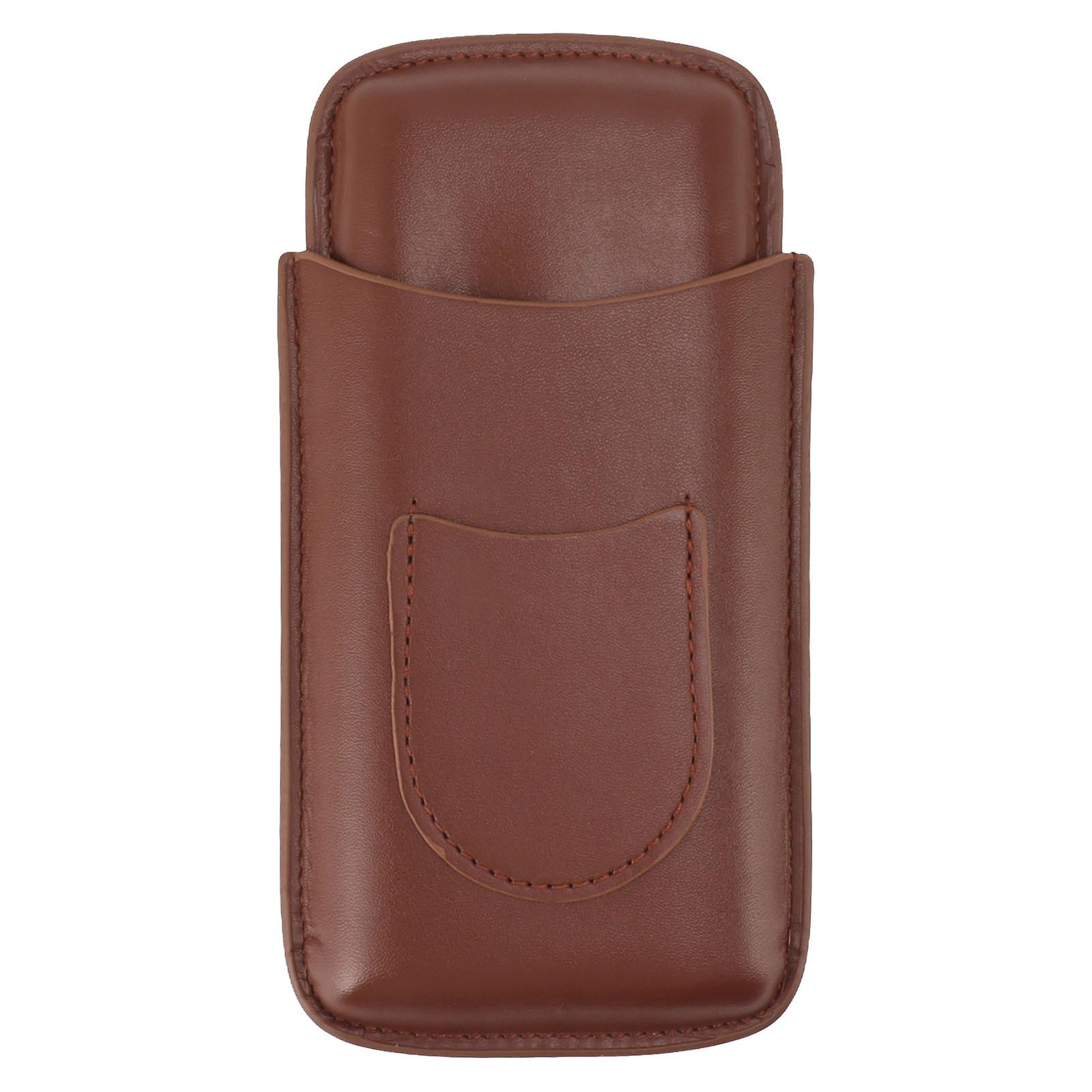 Brown Leather Cigarette Case 3-Piece Capacity Portable Cigar Storage Box with Pocket for Outdoor