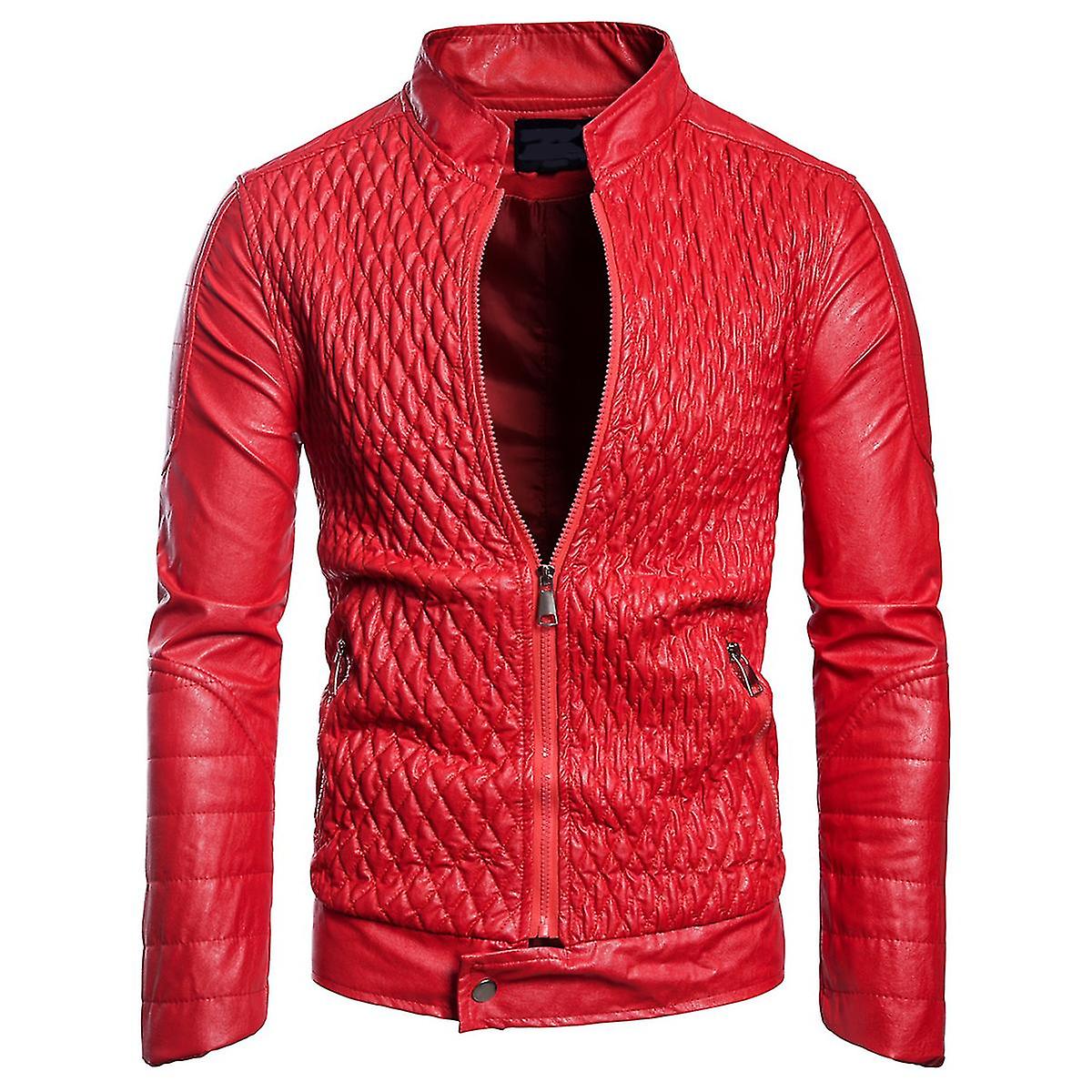 Herren Kunstleder Solid Stand Kragen Motorradjacke