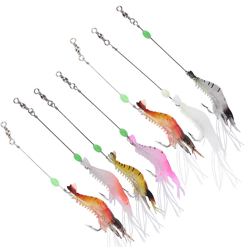 7Pcs High Simulation Soft Luminous Artificial Shrimp Lure Bait Simulation Shrimp Lure Bait with Hook