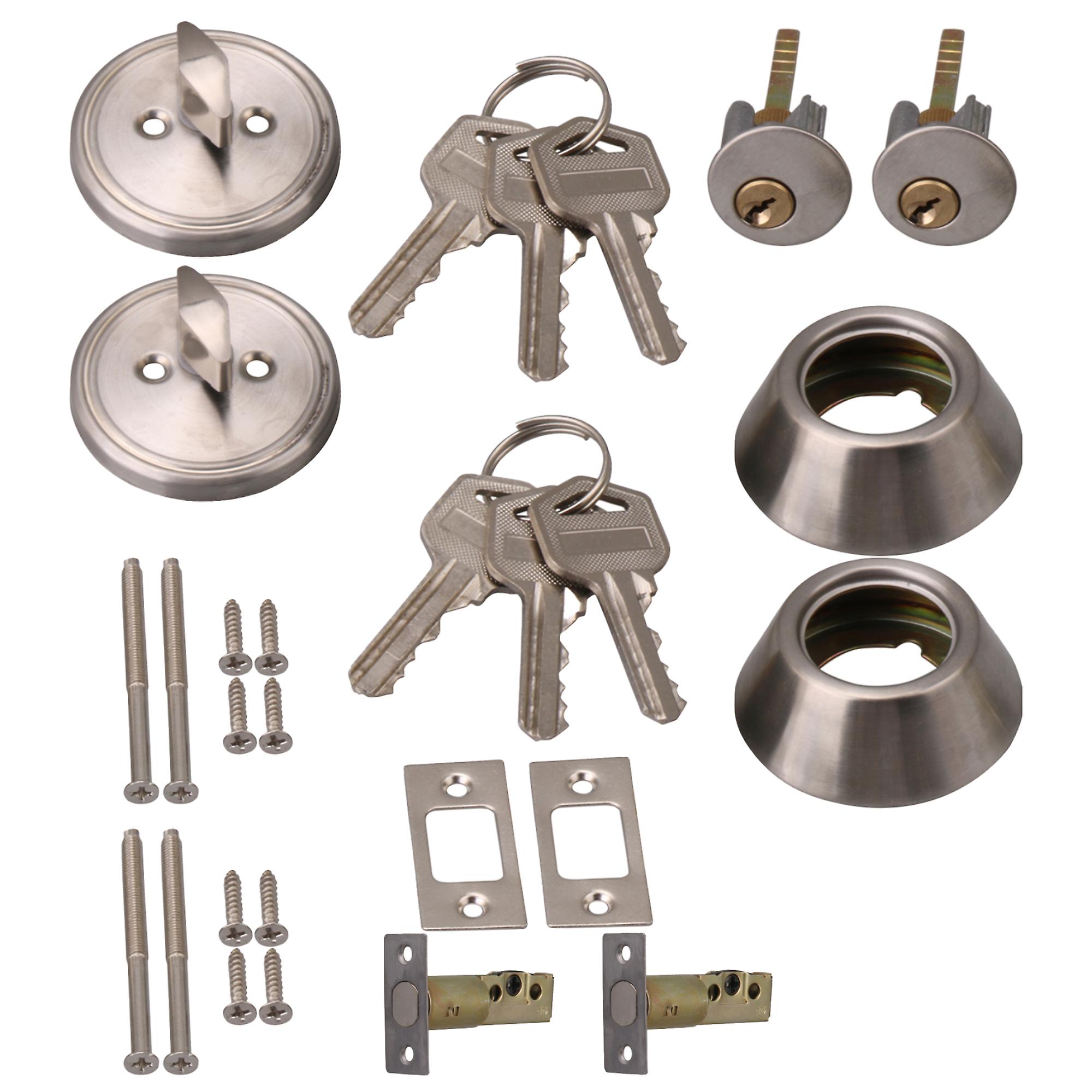 2Pieces Dead Bolt Door Lock with Single Cylinder Deadbolt Key Set Silver