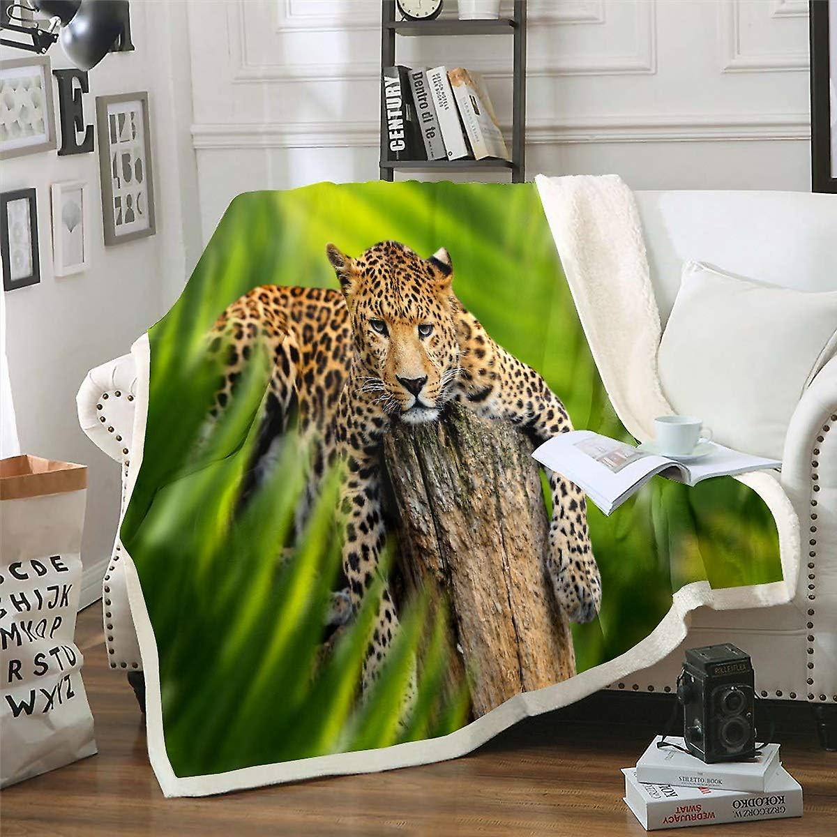 Leopard Sherpa Throw Blanket Wild Animal Theme Fleece Blanket for