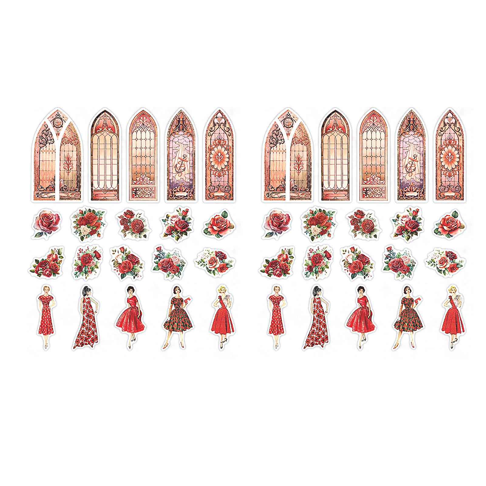 Scrapbook Stickers Window Character Flower Pattern Scrapbooking Garden Sticker for Photo Album Journaling 40 Sheets Type 1