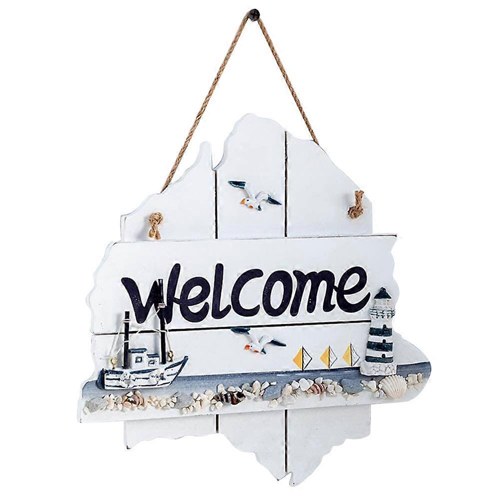 Welcome Door Sign Mediterranean Style Wall Plaque for Home Nautical Cafe Party Decoration
