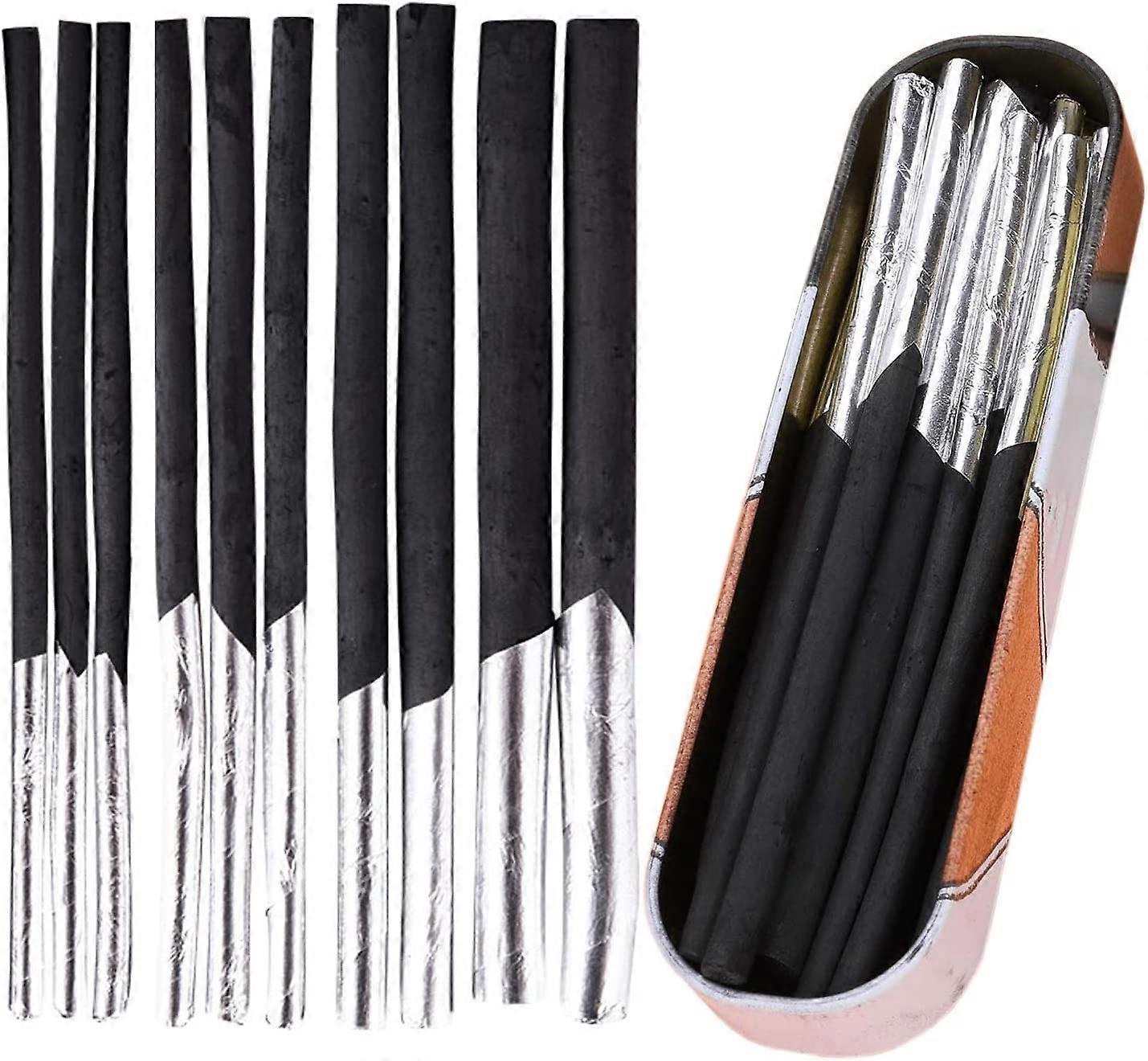 Set of 10 Soft Vine Charcoal Pencils for Drawing, Sketching, Shading, Willow Vine Charcoal 4 Sizes (4.5-9mm) Aluminum Case, Black