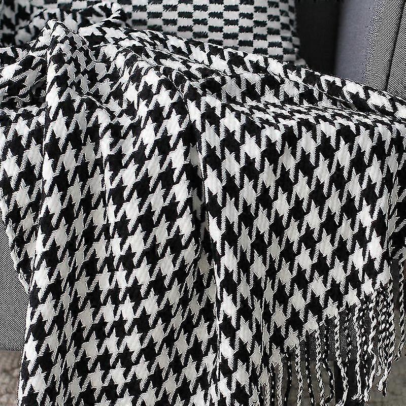 Houndstooth Check Knitted Throw Blanket Textured Soft Sofa Couch Cover Decorative Knitted Blanket Weighted Knit Blanket