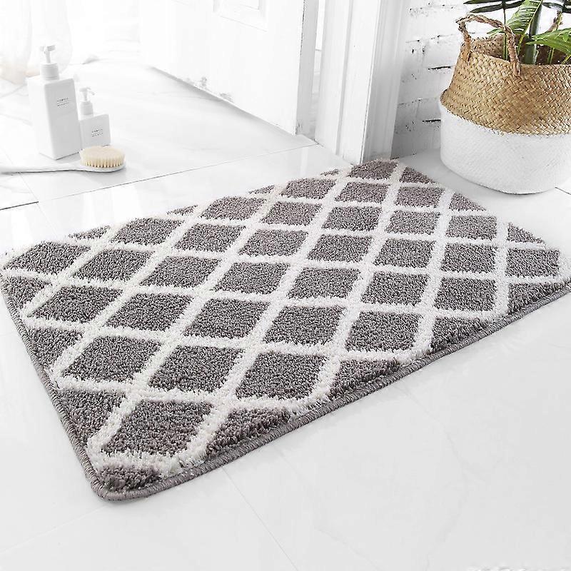 Extra Soft Microfiber Bathroom Rug Non-Slip And Water Absorbent Machine Washable Thick Plush Carpet for Shower (Grey, 50x80cm)