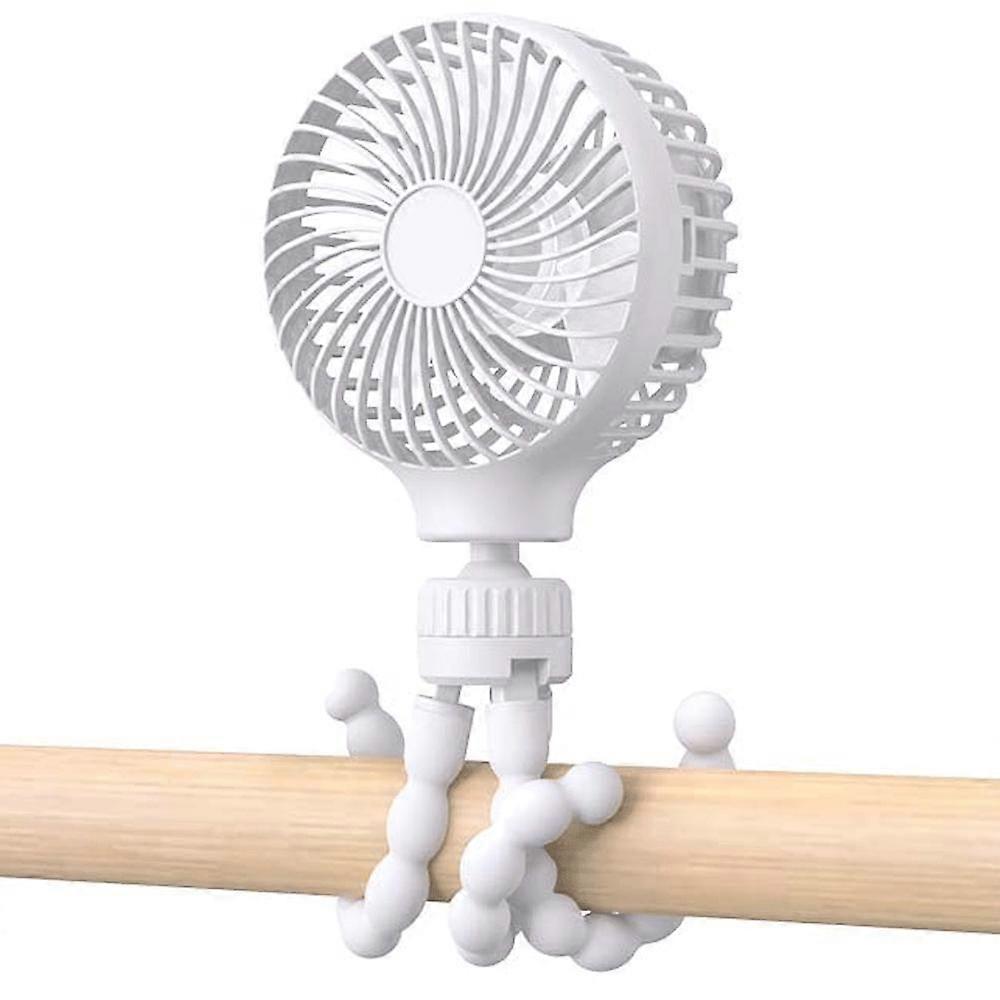 Portable fan battery powered, flexible tripod clamp, USB rechargeable and handheld cooling fan.