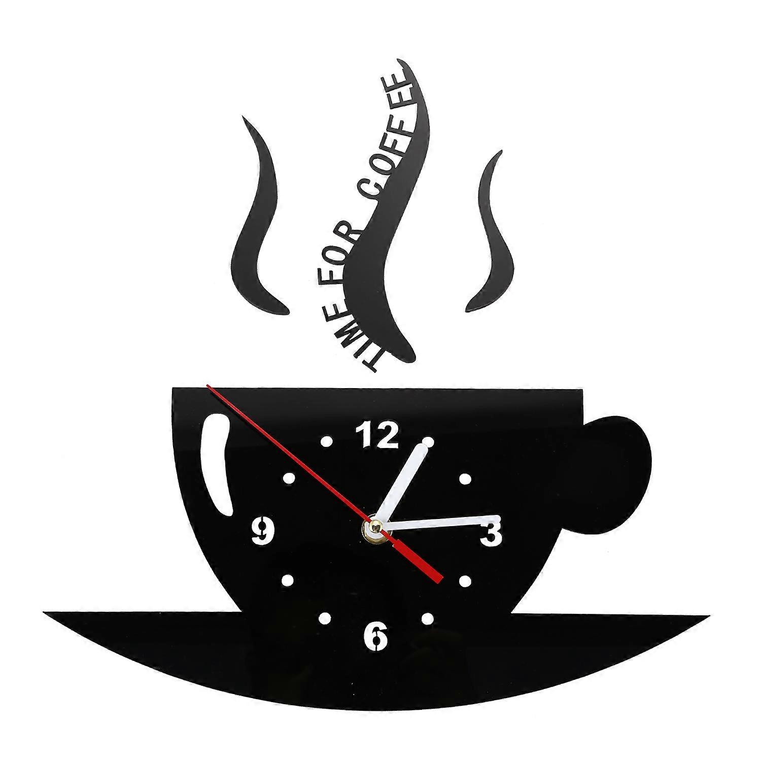 Modern Design Wall Clock Coffee Cup Shape DIY Mirror Wall Sticker Clock Living Room Art Clock