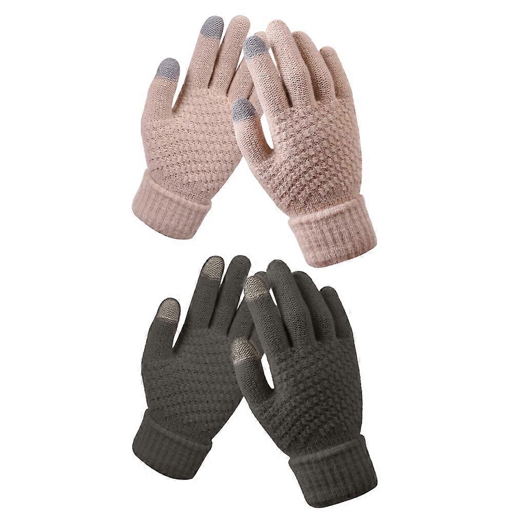 Winter Touchscreen Gloves Warm Fleece Lined Knit Gloves Elastic Cuff Winter Texting Gloves