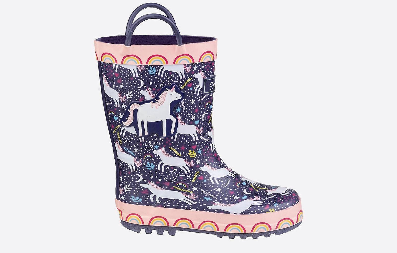 Cotswolds Sprinkle Junior Wellington Boot Purple / Pink & White
