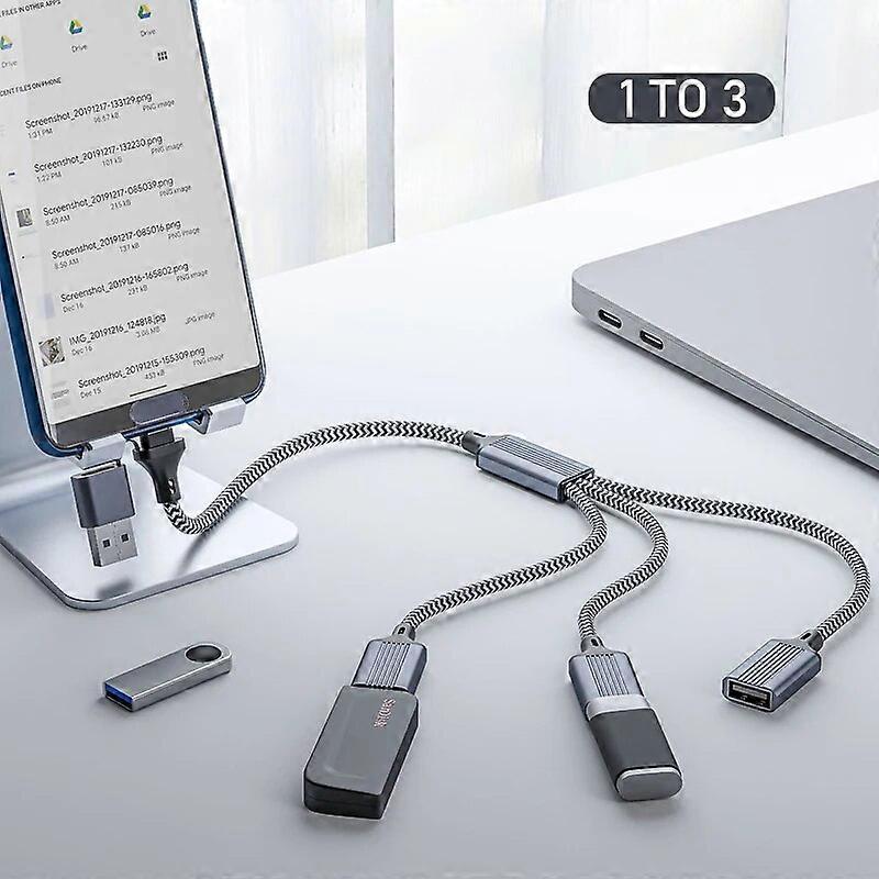 Hub 1To2 1To3 With OTG Aluminum Alloy Braided Wire USB C Type C Port Compatible For Mobile Laptop Mac USB A 2.0 USB A Device